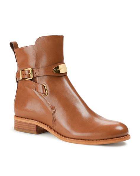 michael kors brown leather round toe buckle boot|Michael Kors wedge ankle boots.